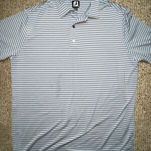 FootJoy Mens Polo Golf Shirt Size XL Pinstripe Powder Blue And Navy Blue